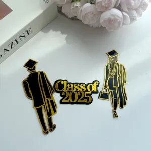 Decoracion de torta graduacion negro oro acrilico Class of 2025 fiesta pastel topper