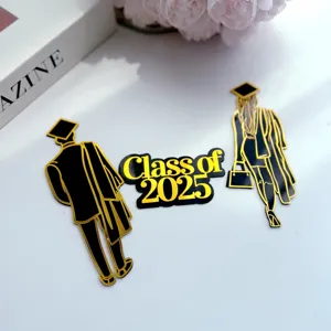 Set de adorno para tarta de graduación, acrílico negro y dorado Class of 2025 decoración de fiesta.