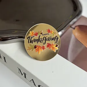 Ins style Thanksgiving acrylic cake topper, gold round cupcake decor with maple leaves.