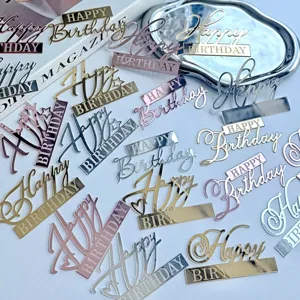 Acryl Happy Birthday Kuchendekoration Spiegel Gold Silber Party Topper Dekoration