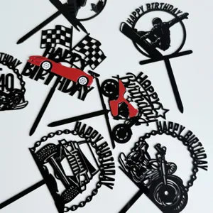 Set de adornos para tarta de cumpleaños de acrílico negro y rojo, decoración de fiesta.