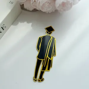 Decoración de pastel de graduación negro oro acrílico sombrero de doctor fiesta