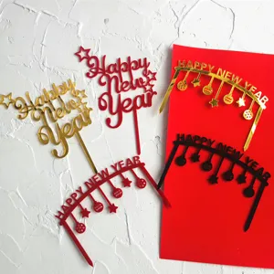 Acrylic Happy New Year Cake Topper Minimalist Arch Dessert Insert Card Festive Baking Decoration Signs For Party Tableware