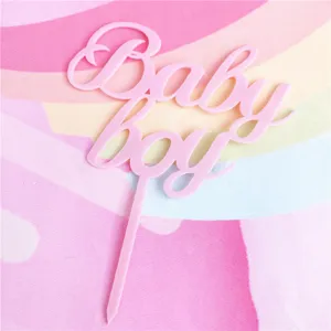 Adorno de pastel Baby Boy de acrílico rosa, ideal para decoración de fiesta infantil.