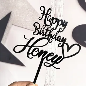 Μαύρο ακρυλικό τοππερ τούρτας Happy Birthday Honey για πάρτι γενεθλίων διακόσμηση.
