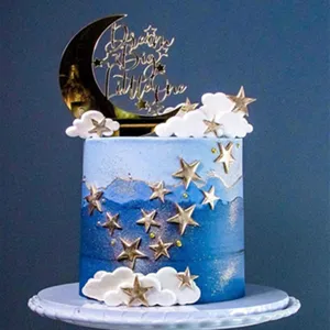 Acrylic Mirror Gold Moon Star Cloud Cake Topper Set Engraved Art Words Dream Big Little One Birthday Party Cake Decorations