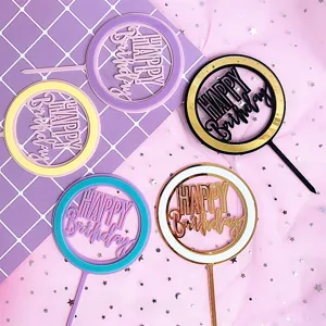 Ensemble de cake toppers Joyeux Anniversaire en acrylique double couche pour décoration.