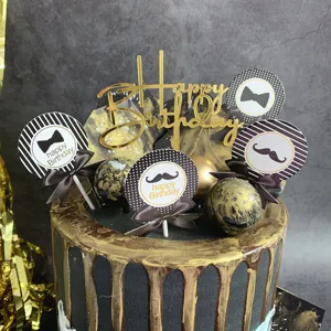 Schwarze und goldene Kuchenaufsatz Set Acryl Happy Birthday Kuchendekoration für Party