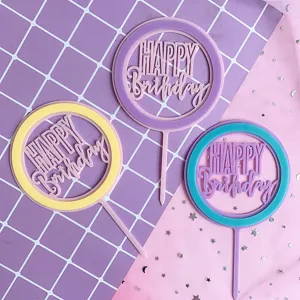 Garniture de gâteau d'anniversaire en acrylique double couche joyeux anniversaire déco