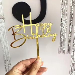 Gold Acryl Happy Birthday Kuchenaufsatz für Feier Party Dessert Dekoration glänzend elegantes Design