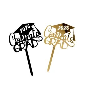 2026 Graduation Cake Topper Black and Gold Acrylic Grad Party Cake Decoration Supplies