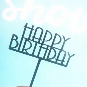 Black acrylic happy birthday cake topper insert, perfect for birthday party baking decorations.