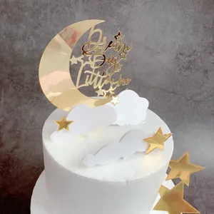 Gold acrylic moon star cloud cake topper set, ideal for birthday baby shower party decor.