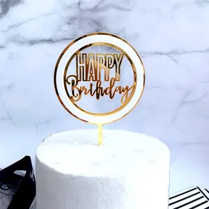 Décoration de gâteau joyeux anniversaire en acrylique doré et blanc double couche