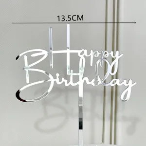 Silberner Spiegel Acryl Happy Birthday Kuchendekor 13.5cm Party Deko Desserts