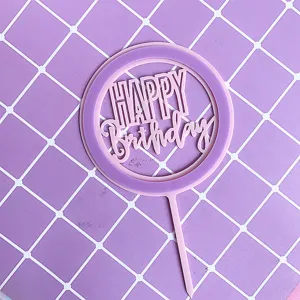 Cake topper anniversaire joyeux acrylique double couche violet rond decoration gateau