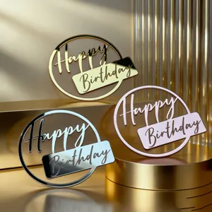 Gold Silber und Roségold Acryl Happy Birthday Kuchendeckel Party Dekoration Detail