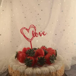 Acrylic love heart cake topper for Valentine's day party dessert decoration supplies.