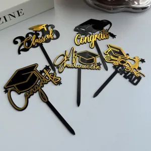 Black gold acrylic 2026 graduation cake toppers for party decoration detail view