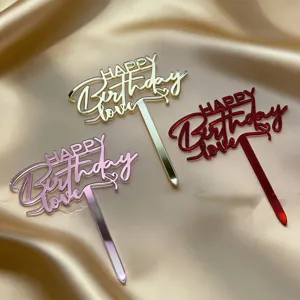 Acryl Happy Birthday Tortenaufsatz Party Dekoration Gold Rosa Rot Buchstaben Set Detail