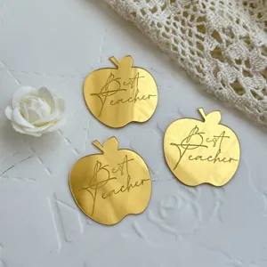 Goldener Acryl Apfel Tortenaufsatz, Best Teacher Deko für Lehrer Party Kuchen Dekoration