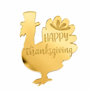 Topper per torta tacchino Thanksgiving in acrilico specchio oro per festa decorazione