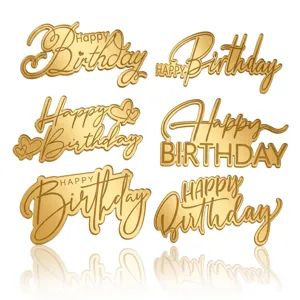 Cake Topper Happy Birthday in Acrilico Specchiato Oro Stile Ins per Decorazioni da Forno per Tavolo da Dessert per Feste di Compleanno