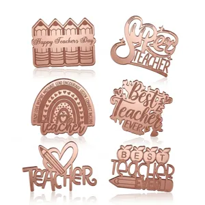 Teacher's Day acrylic cake topper set, rose gold cupcake decorations for school party.