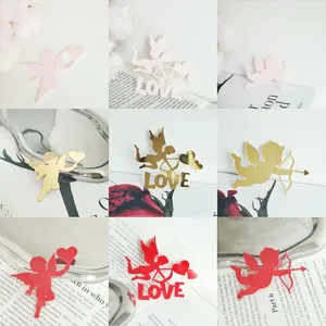 Valentine Cupid cake topper details, gold red pink acrylic love heart insert decorations.