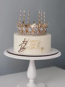 Décoration de gâteau Happy Birthday en acrylique doré pour fête d'anniversaire élégante.