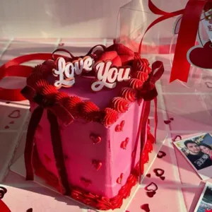 Decoración de pastel de acrílico doble capa amor estilo ins para Día de San Valentín.