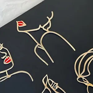 Gold acrylic face line cake topper abstract female body art dessert decor for birthday party