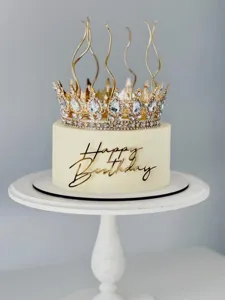 Décoration de gâteau couronne de cristal dorée et acrylique happy birthday topper.