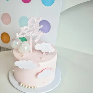 Baby shower Oh Baby cute τοππερ για τούρτα ροζ σύννεφο πέρλα πάρτι διακόσμηση γενεθλίων