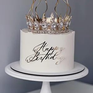 Décoration de Gâteau Happy Birthday en Acrylique Style Ins Lettres Latérales Miroir Or Argent Noir Enseigne pour Fête d'Anniversaire Fournitures