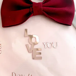 Acrylic love you cake topper with red velvet bow valentine day party dessert decoration