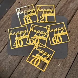 Gold acrylic happy birthday cake toppers set number 18 21 40 50 60 70 party decorations