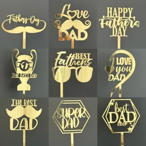Décoration de Gâteau Fête des Pères en Acrylique Miroir Or Happy Father's Day DAD Insert à Gâteau Style Ins Articles de Fête
