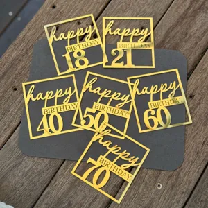 Gold acrylic happy birthday cake topper set numbers 18 21 40 50 60 70 party dessert decor