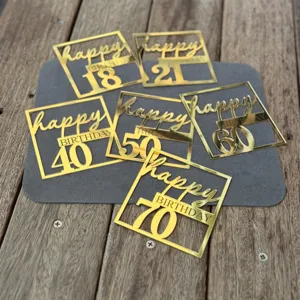 Acrylic Happy Birthday Cake Topper Golden Mirror Number Pattern Cake Decoration For Birthday Party Dessert Table Side Decor