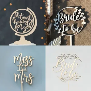Acrylic Wood Wedding Cake Topper Engagement Proposal Party Decoration Ins Style Mr & Mrs Bride To Be Cake Insert For Wedding Banquet Party Dessert Decor