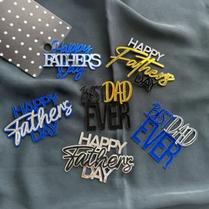 Acrylic Happy Father's Day Cake Topper Best Dad Ever Cake Decoration Party Supplies Side Ornament Gold Silver Blue Black