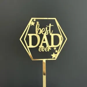 Décoration de gâteau Best Dad Ever en acrylique doré, accessoire de fête des pères, hexagone.
