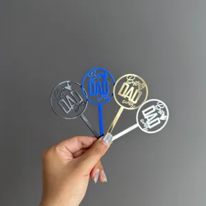 Acrylic Father's Day Cake Topper Mirror Gold Silver Best Dad Ever Cupcake Picks Father's Day Party Decoration Supplies