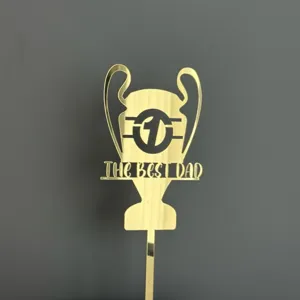 Décoration de gâteau trophée en acrylique doré avec texte The Best Dad pour fête