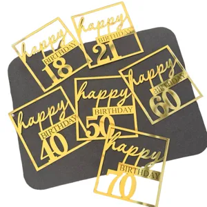 Gold acrylic happy birthday cake toppers with numbers for celebration party desserts