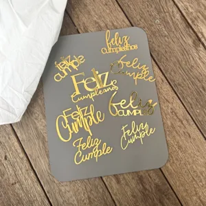 Spagnolo Feliz Cumpleaños Cake Topper di Compleanno Specchio Dorato Acrilico Decorazione Torta per Forniture Feste