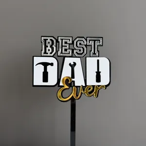 Best Dad Ever acrylic cake topper with tool icons, perfect for Father's Day party decor.