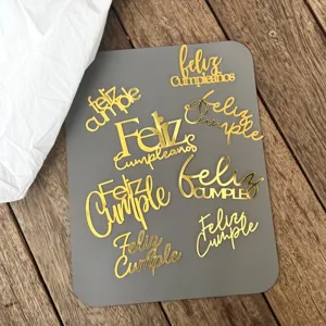 Set cake topper di compleanno spagnolo in acrilico dorato, decorazione per feste.
