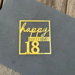 Gold mirror acrylic happy birthday 18 cake topper detail view dessert table party decor